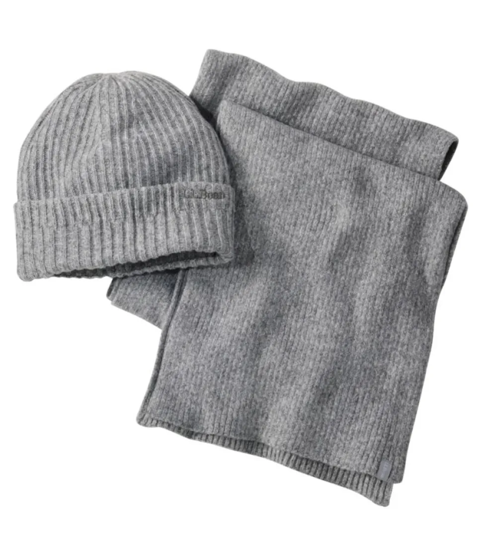 Discount L.L.Bean "Adults' Rib Knit Hat and Scarf Gift Set" GrayHeather