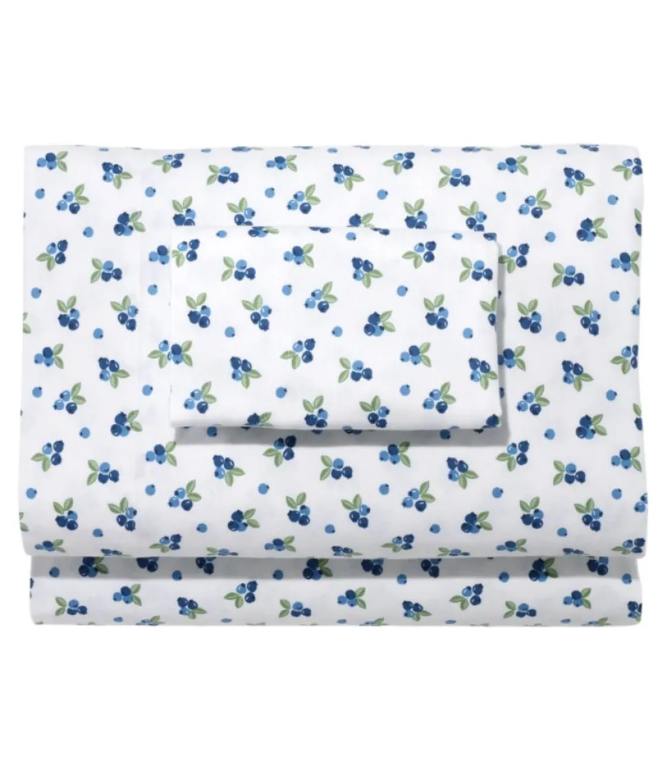 Best Sale L.L.Bean "Blueberry Flannel Sheet Collection" White