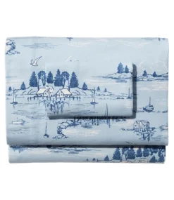 Hot L.L.Bean "Coastal Landscape Flannel Sheet Collection" SeasideBlue