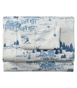 Best Sale L.L.Bean "Coastal Landscape Percale Sheet Collection" SeaSalt