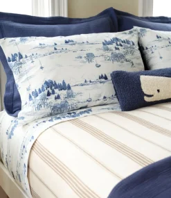 Best Sale L.L.Bean "Coastal Landscape Percale Sheet Collection" SeaSalt