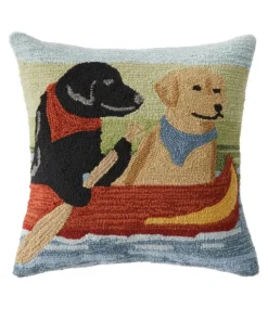 Best Sale L.L.Bean "Indoor/Outdoor Hooked Pillow, Dogs in Canoe" Multi
