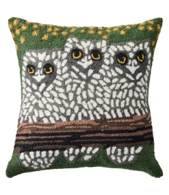 Clearance L.L.Bean "Indoor/Outdoor Hooked Pillow, Owls" Multi