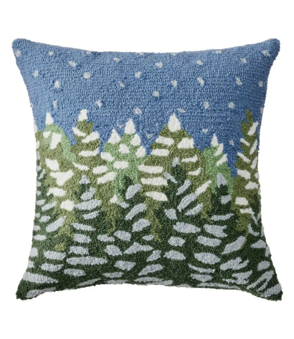 Store L.L.Bean "Indoor/Outdoor Hooked Pillow, Frosted Trees" Multi