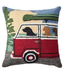 Discount L.L.Bean "Indoor/Outdoor Hooked Pillow, Camping Trip" Multi