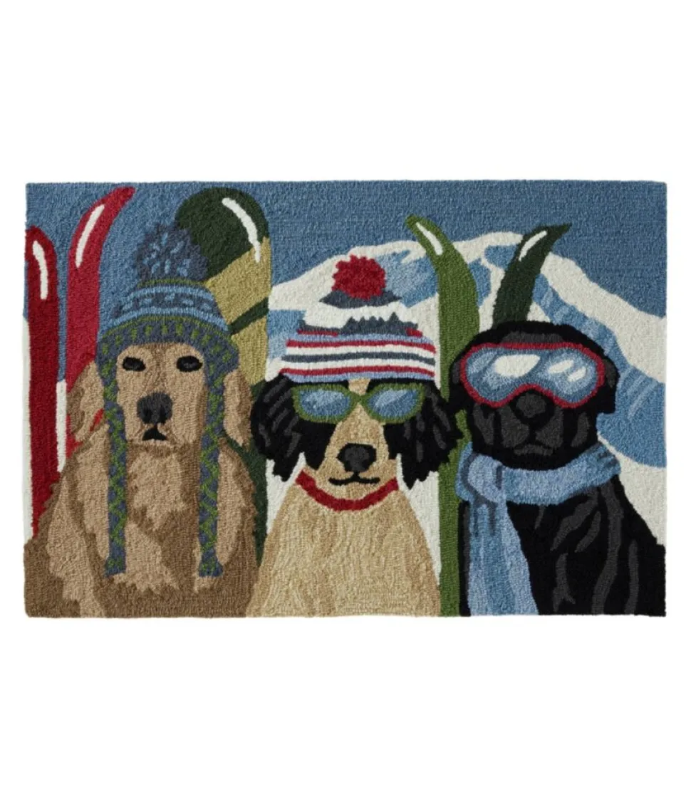 Discount L.L.Bean "Indoor/Outdoor Vacationland Rug, Dogs Skiing" Multi