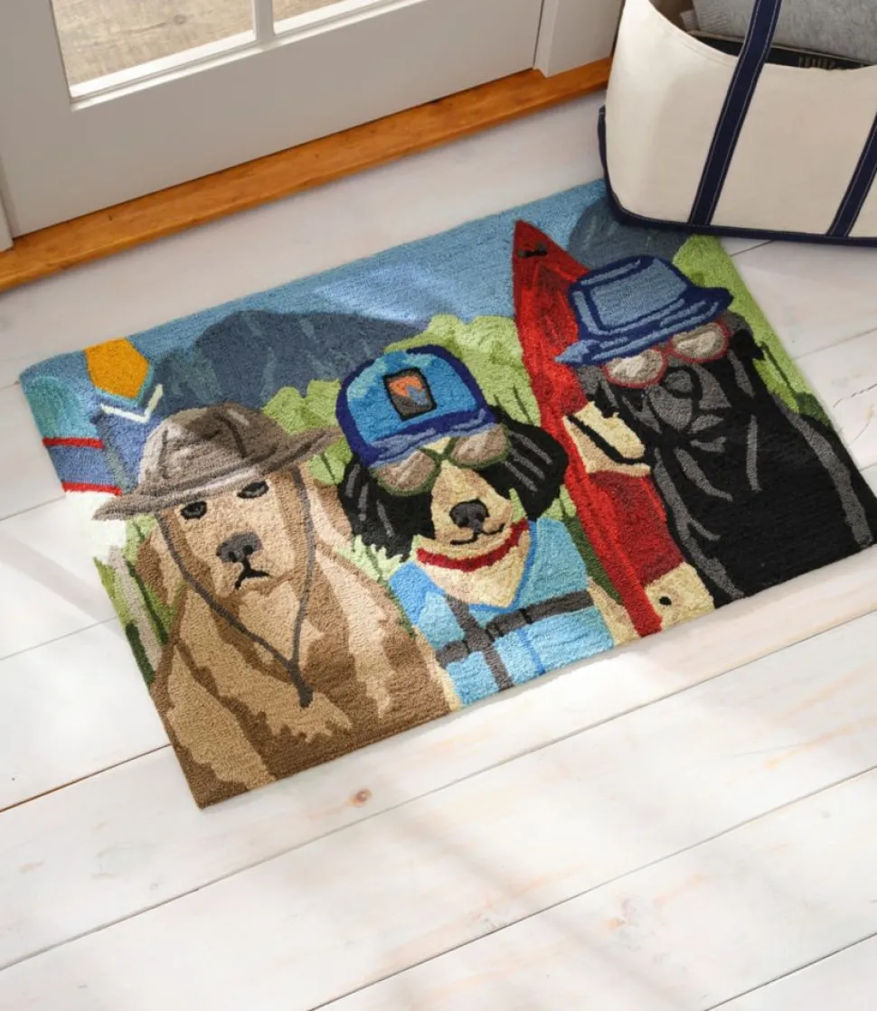 Hot L.L.Bean "Indoor/Outdoor Vacationland Rug, Paddle Sports Dogs" Multi