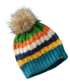 Shop L.L.Bean "Kids' Cozy Striped Cable Pom Hat"
