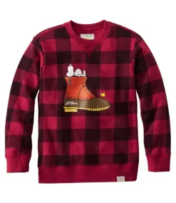 Clearance L.L.Bean "Kids' x Peanuts Crew Sweatshirt" DeepRedBuffalo