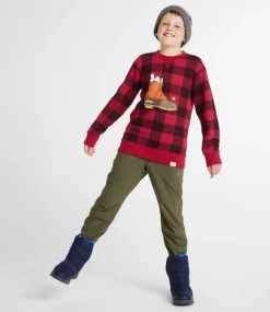 Clearance L.L.Bean "Kids' x Peanuts Crew Sweatshirt" DeepRedBuffalo