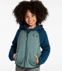 Cheap L.L.Bean "Kids' 's Sweater Fleece, Hooded Colorblock" DarkMarine/SoftSpruce