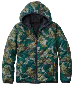 Outlet L.L.Bean "Kids' Mountain Bound Reversible Jacket, Printed" EmeraldSpruceCrossHatchCamo