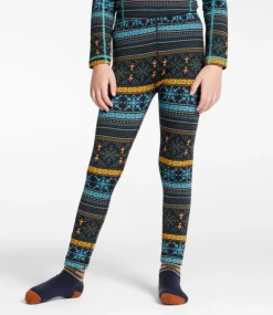 Best L.L.Bean "Kids' Wicked Warm Long Underwear, Expedition-Weight Print Pants" CoalSnowflakeFairisle