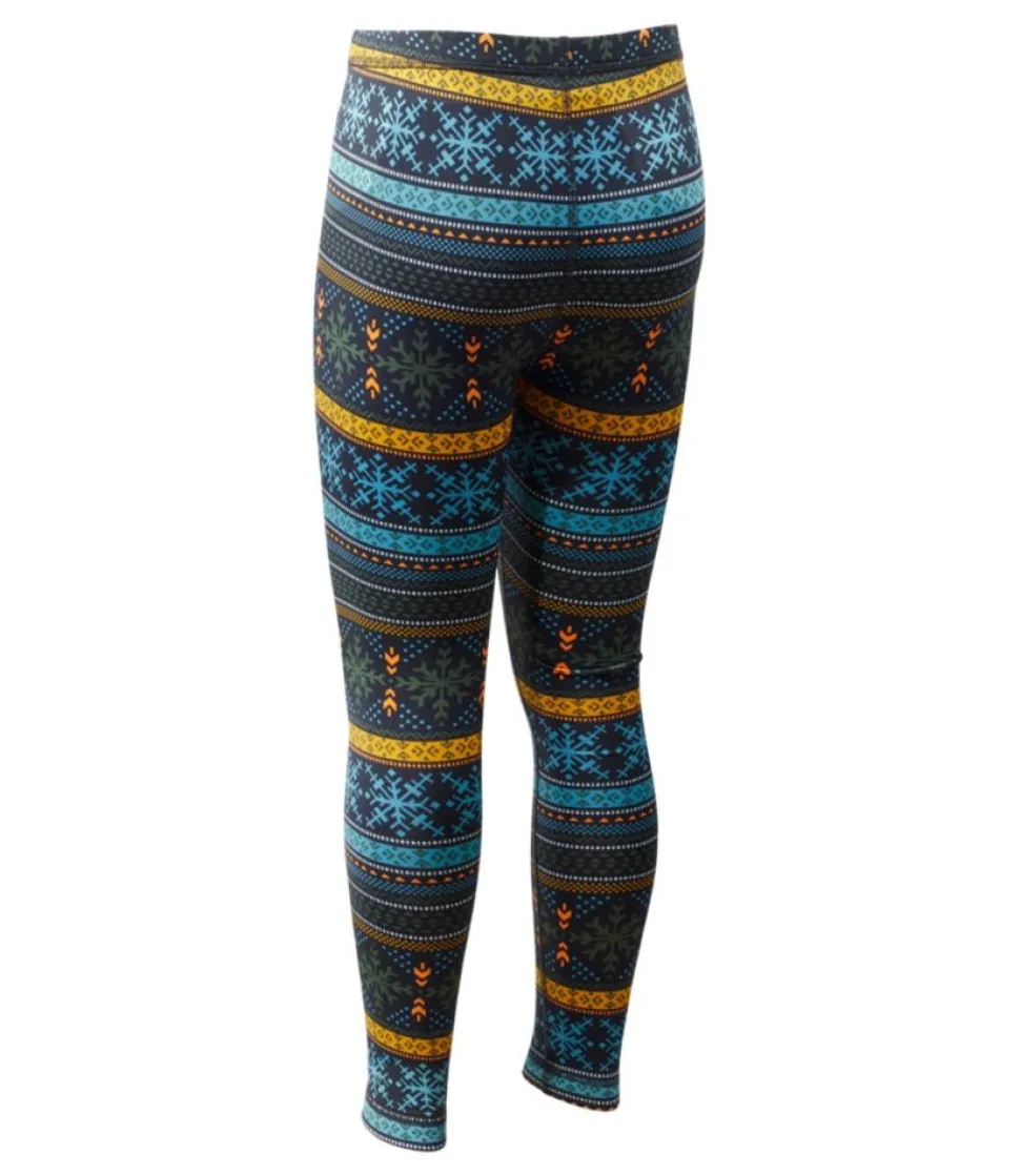 Best L.L.Bean "Kids' Wicked Warm Long Underwear, Expedition-Weight Print Pants" CoalSnowflakeFairisle