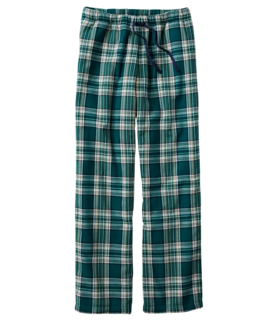 Cheap L.L.Bean " Flannel Sleep Pants, Plaid Fleece-Lined" DeepTealGreenPlaid
