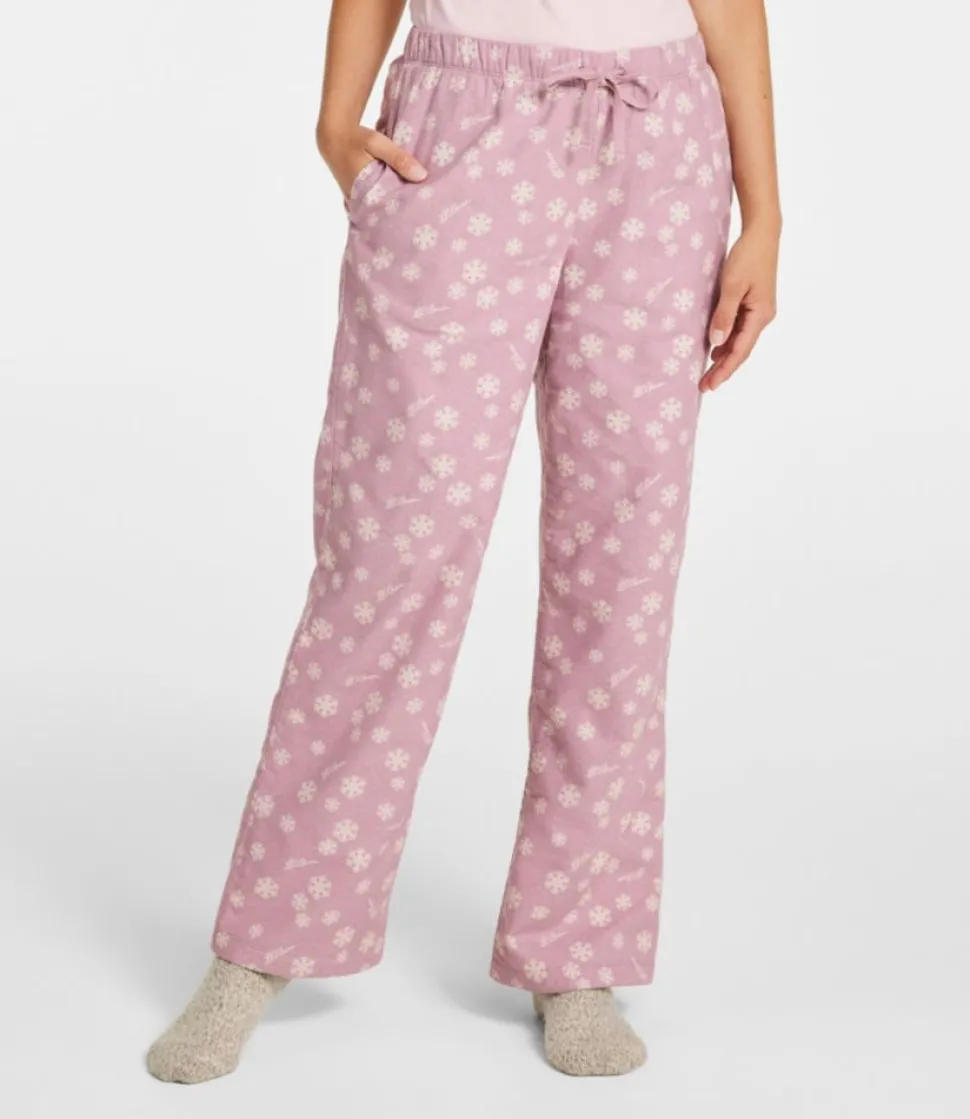 Online L.L.Bean " Flannel Sleep Pants, Print Fleece-Lined" VintageMauveSnowflake