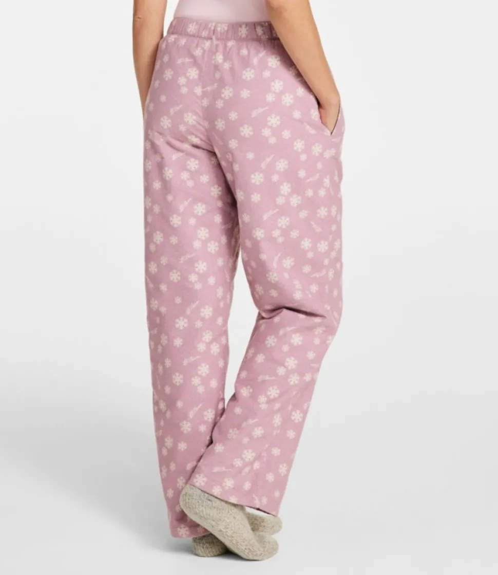 Online L.L.Bean " Flannel Sleep Pants, Print Fleece-Lined" VintageMauveSnowflake