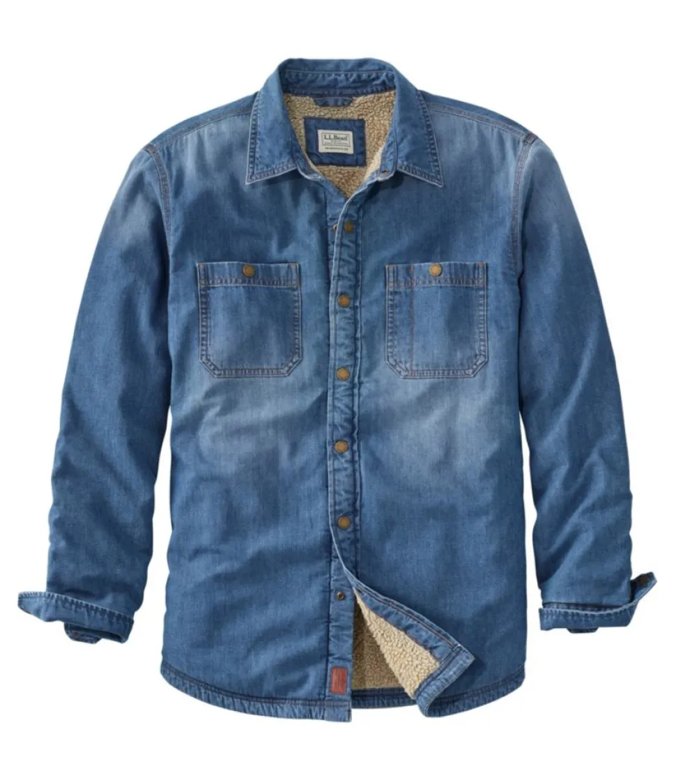 Clearance L.L.Bean "Men's 1912 Heritage Lined Shirt Jac, Denim" Stonewashed