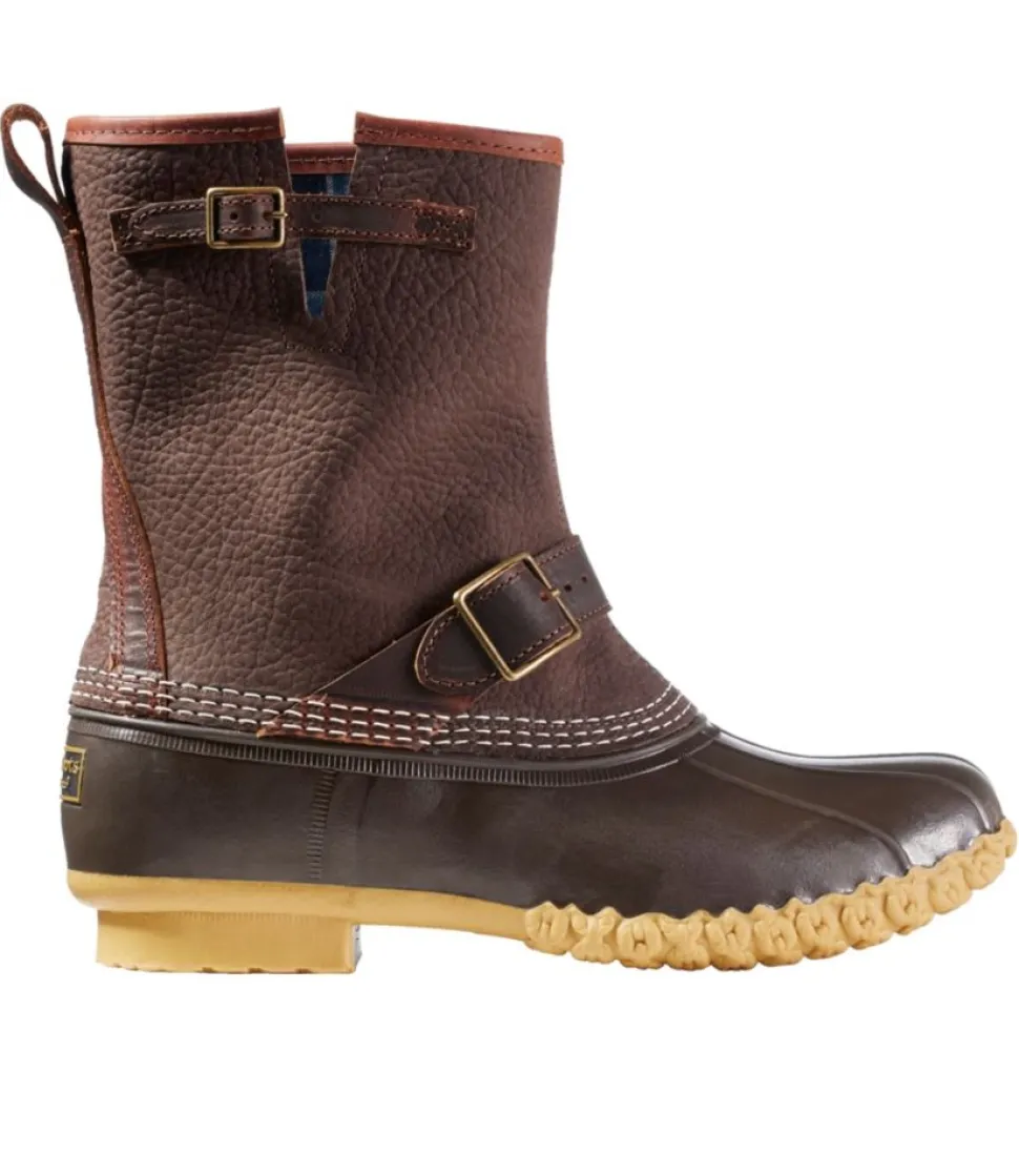 Shop L.L.Bean "Men's Bean Boots, 10" Engineer Buckle Flannel-Lined" DarkEarth/BBBrown/Gum/IronBluePlaid