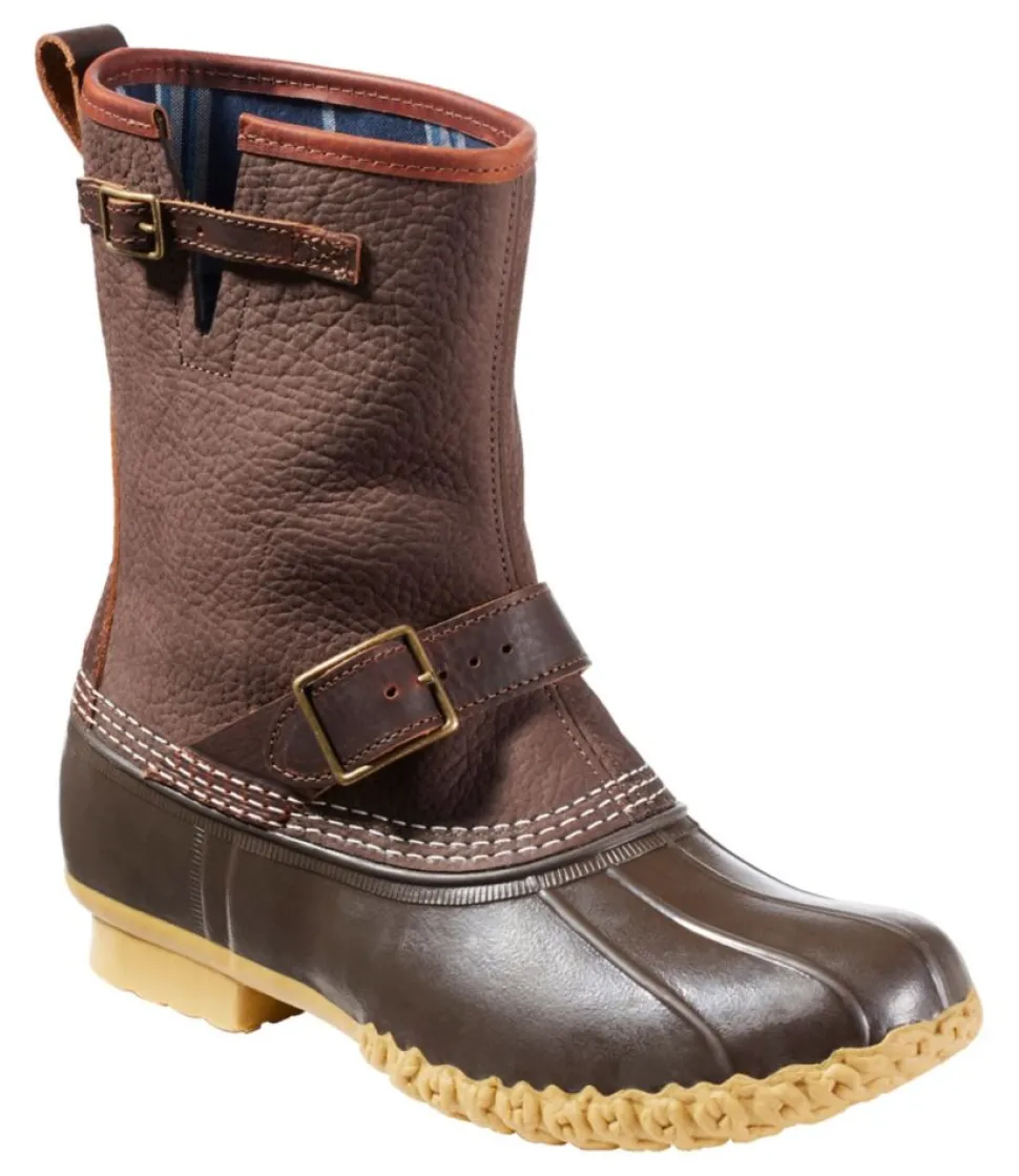 Shop L.L.Bean "Men's Bean Boots, 10" Engineer Buckle Flannel-Lined" DarkEarth/BBBrown/Gum/IronBluePlaid