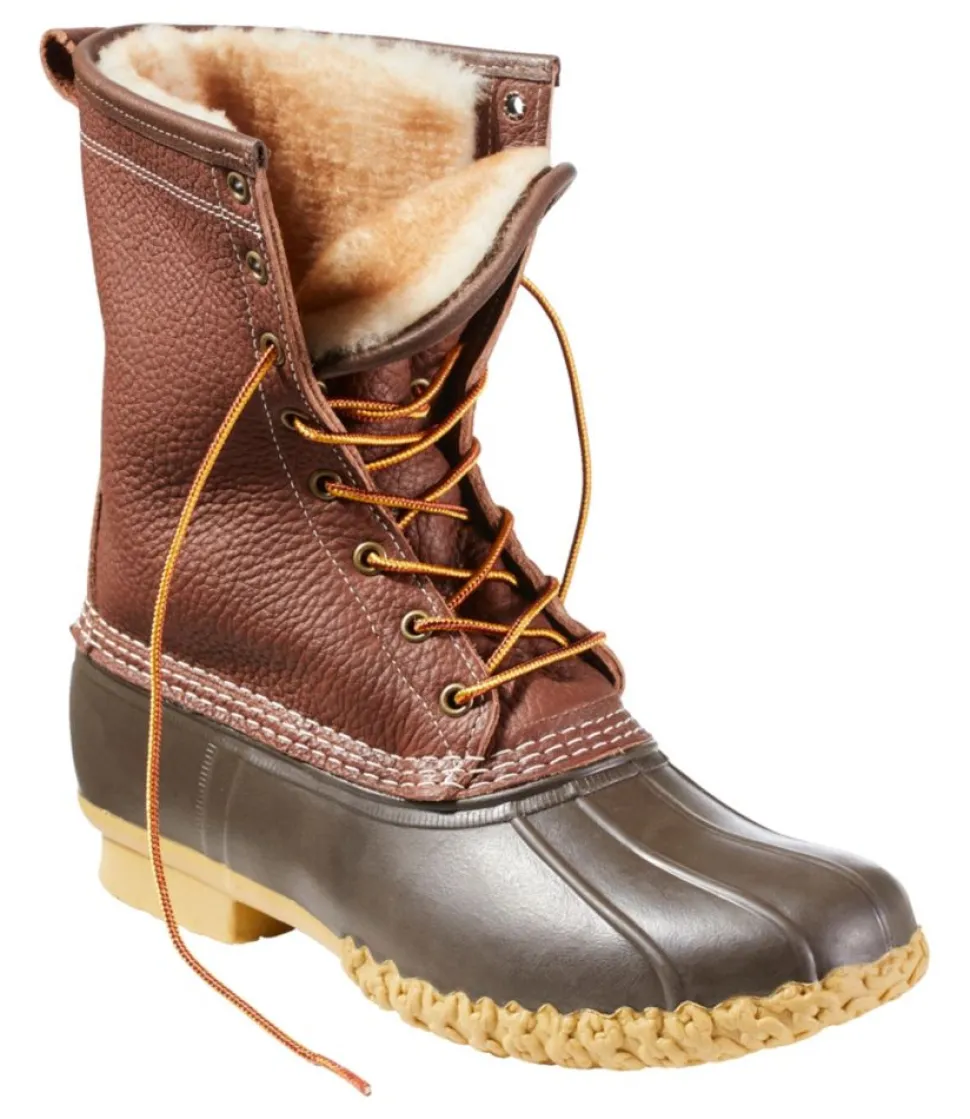 Fashion L.L.Bean "Men's Bean Boots, 10" Shearling-Lined Tumbled Leather" Maple/Brown