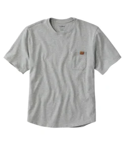 Sale L.L.Bean "Men's BeanBuilt Cotton Tees, Pocket, Short-Sleeve" GrayHeather