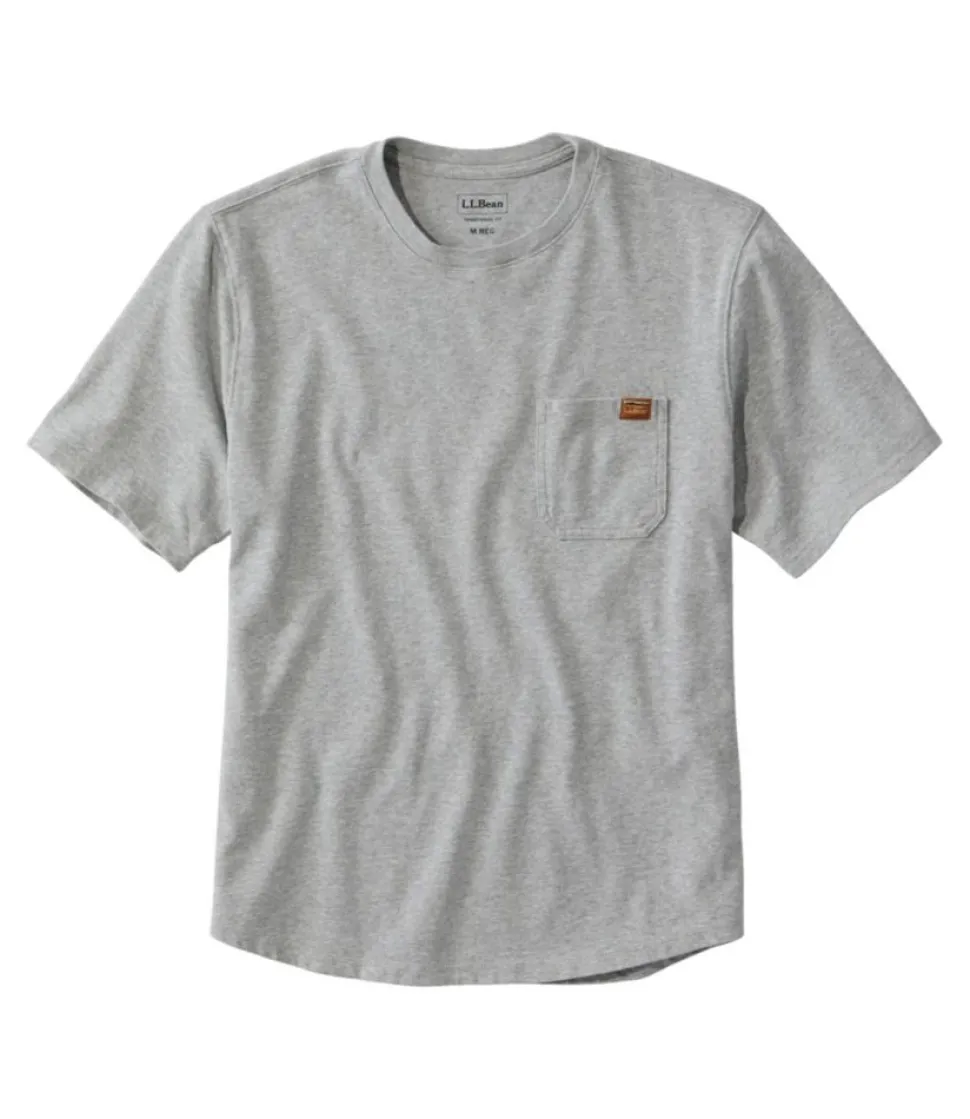 Sale L.L.Bean "Men's BeanBuilt Cotton Tees, Pocket, Short-Sleeve" GrayHeather