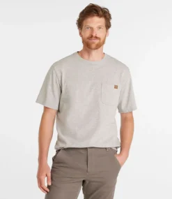 Sale L.L.Bean "Men's BeanBuilt Cotton Tees, Pocket, Short-Sleeve" GrayHeather