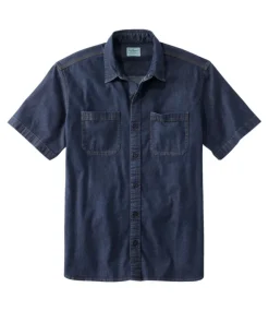 Cheap L.L.Bean "Men's BeanFlex® Denim Shirt, Short-Sleeve, Traditional Untucked Fit"