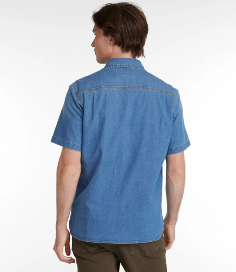 Cheap L.L.Bean "Men's BeanFlex® Denim Shirt, Short-Sleeve, Traditional Untucked Fit"
