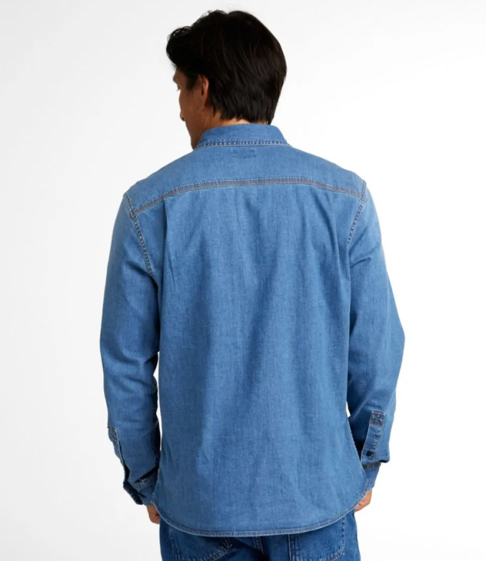 Cheap L.L.Bean "Men's BeanFlex® Denim Shirt, Slightly Fitted Untucked Fit, Long-Sleeve"
