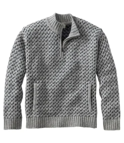 Discount L.L.Bean "Men's Bean's Classic Ragg Wool Sweater, Quarter-Zip, Fair Isle" GrayHeather
