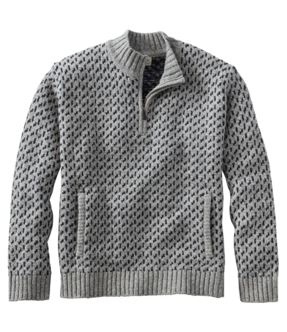 Discount L.L.Bean "Men's Bean's Classic Ragg Wool Sweater, Quarter-Zip, Fair Isle" GrayHeather