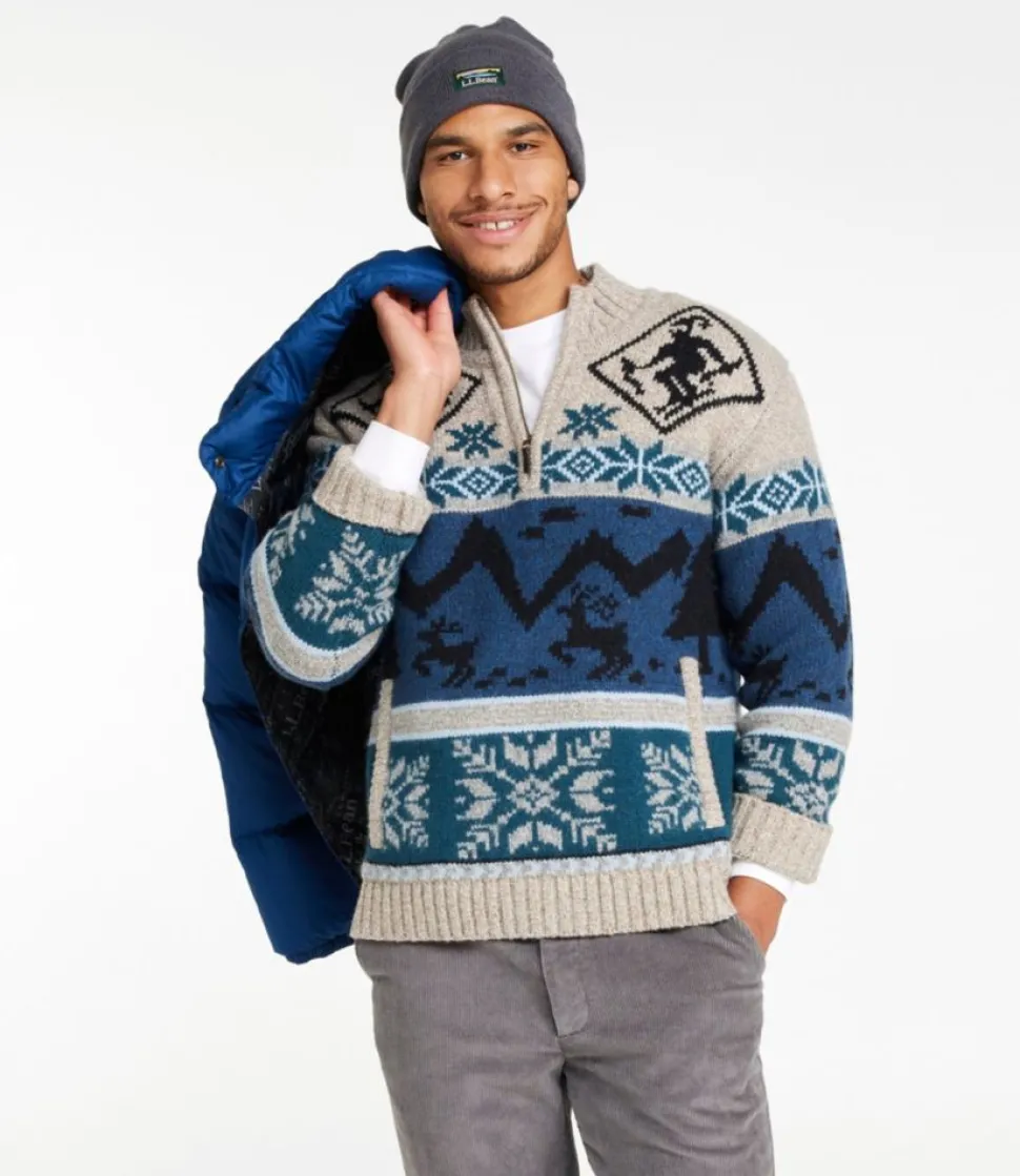 Discount L.L.Bean "Men's Bean's Classic Ragg Wool Sweater, Quarter-Zip, Fair Isle" GrayHeather