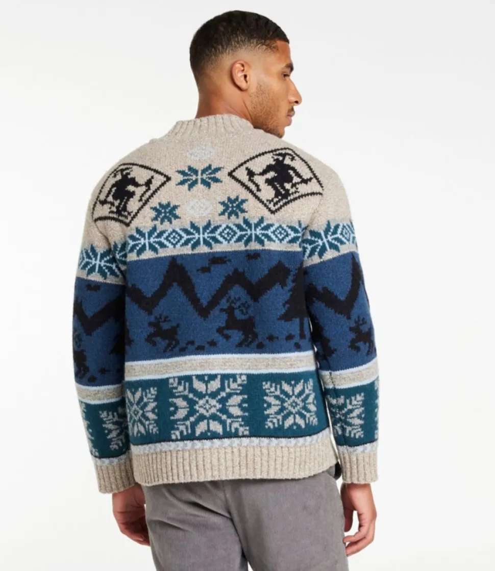 Discount L.L.Bean "Men's Bean's Classic Ragg Wool Sweater, Quarter-Zip, Fair Isle" GrayHeather