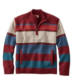 Clearance L.L.Bean "Men's Bean's Classic Ragg Wool Sweater, Quarter-Zip, Stripe" MountainRed