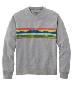 Best Sale L.L.Bean "Men's Bean's Comfort Camp Crewneck, Graphic" GrayHeather/Colorbars