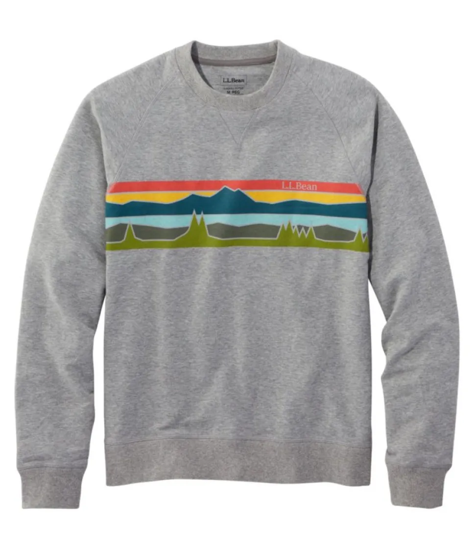 Best Sale L.L.Bean "Men's Bean's Comfort Camp Crewneck, Graphic" GrayHeather/Colorbars