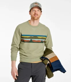 Best Sale L.L.Bean "Men's Bean's Comfort Camp Crewneck, Graphic" GrayHeather/Colorbars