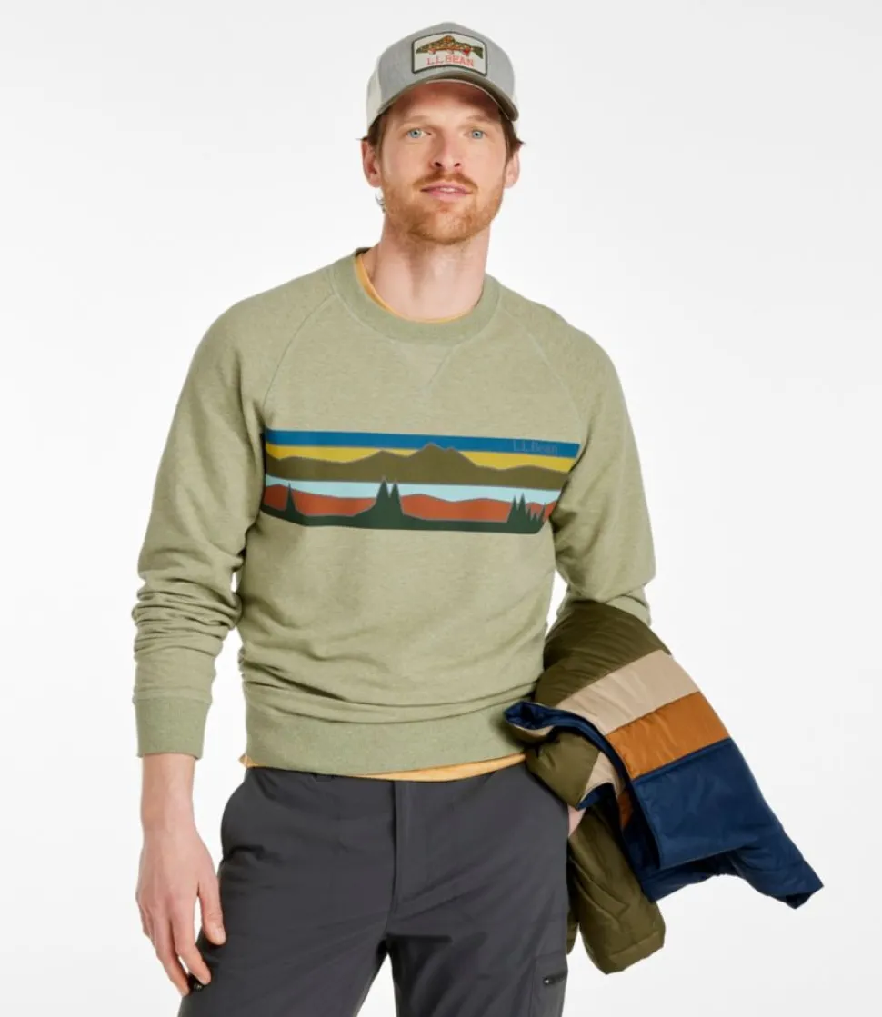 Best Sale L.L.Bean "Men's Bean's Comfort Camp Crewneck, Graphic" GrayHeather/Colorbars