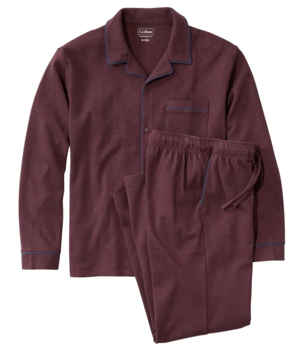 Discount L.L.Bean "Men's Bean's Cotton Knit Pajamas, Button-Front PJ Set"