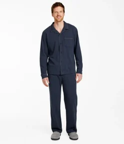 Discount L.L.Bean "Men's Bean's Cotton Knit Pajamas, Button-Front PJ Set"
