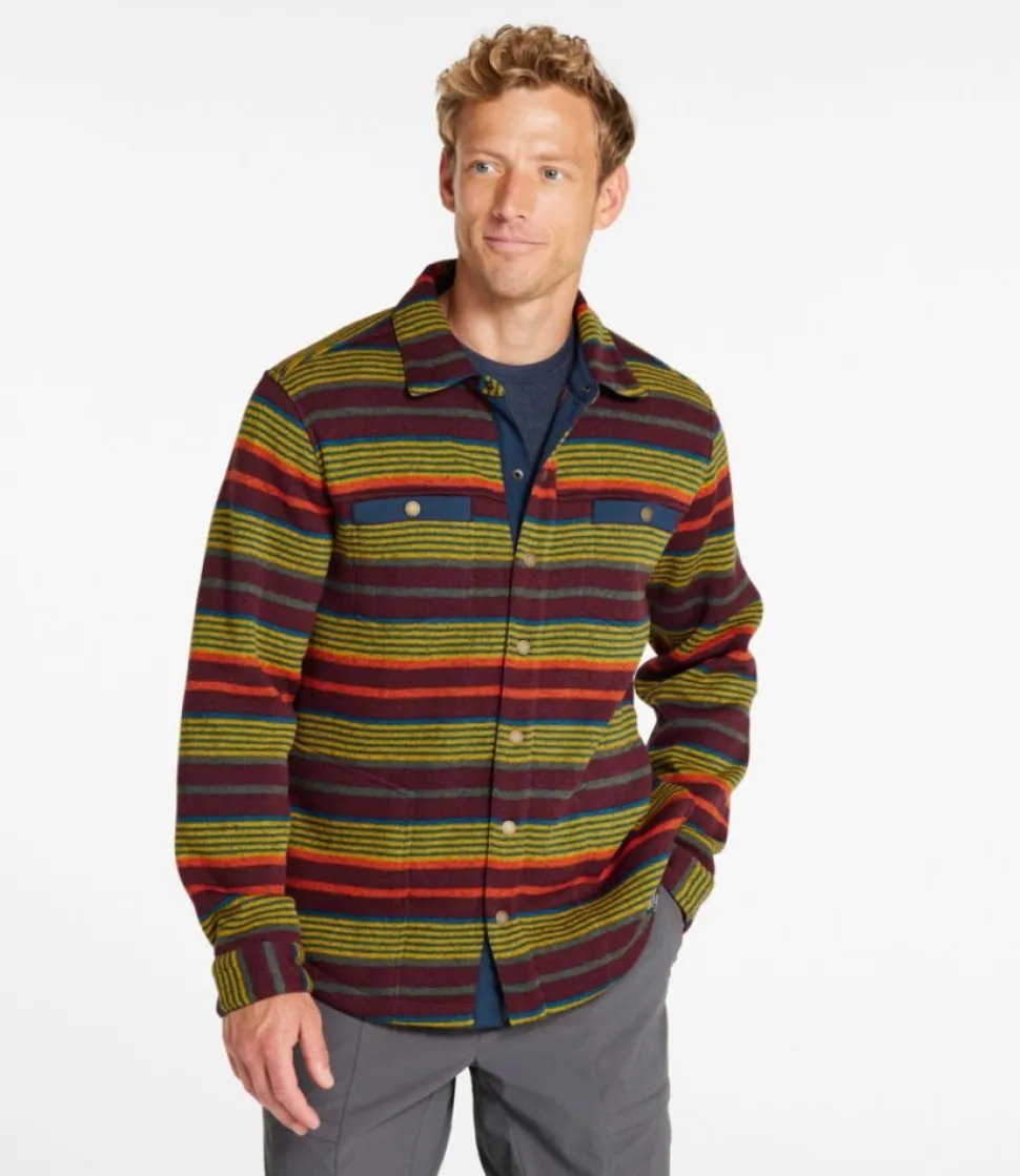 Discount L.L.Bean "Men's Bean's Sweater Fleece Shirt Jac, Print" BurgundyBrownStripe
