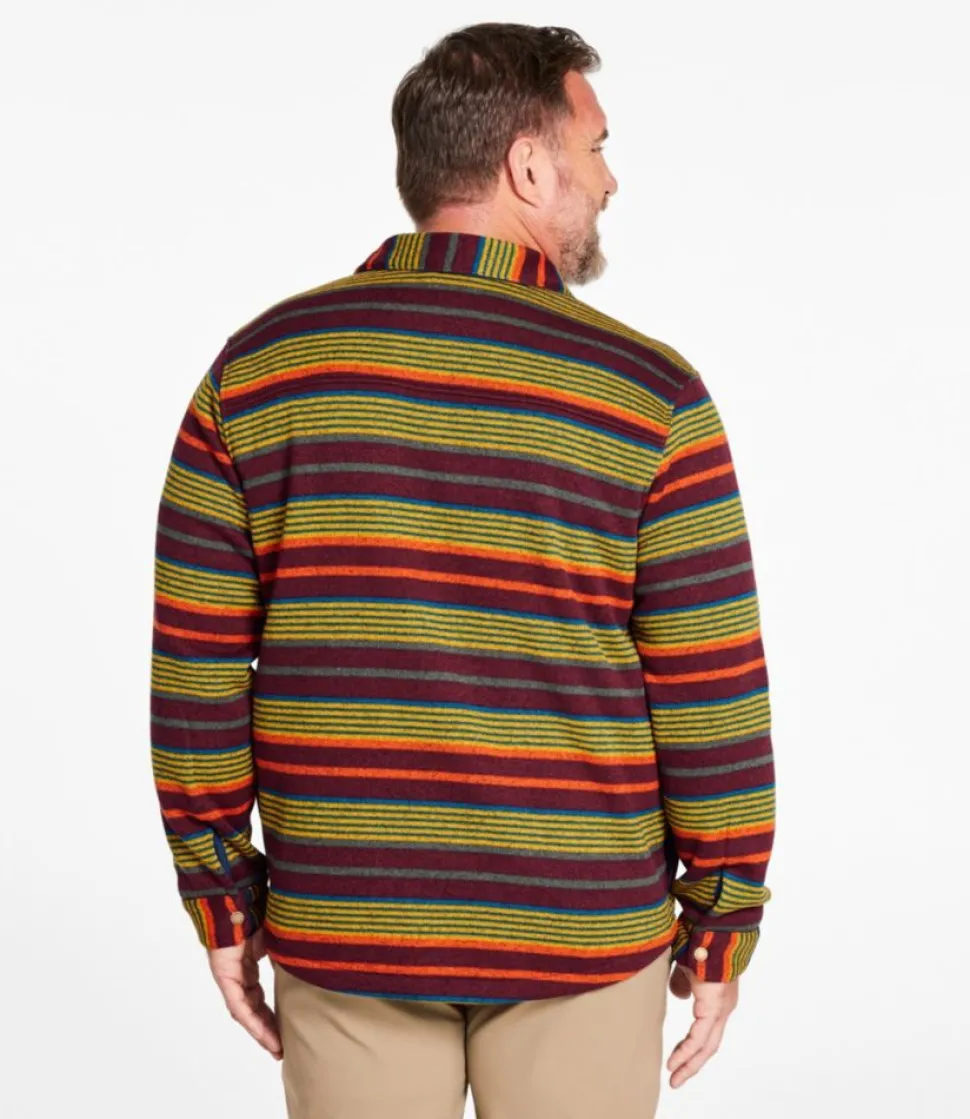 Discount L.L.Bean "Men's Bean's Sweater Fleece Shirt Jac, Print" BurgundyBrownStripe