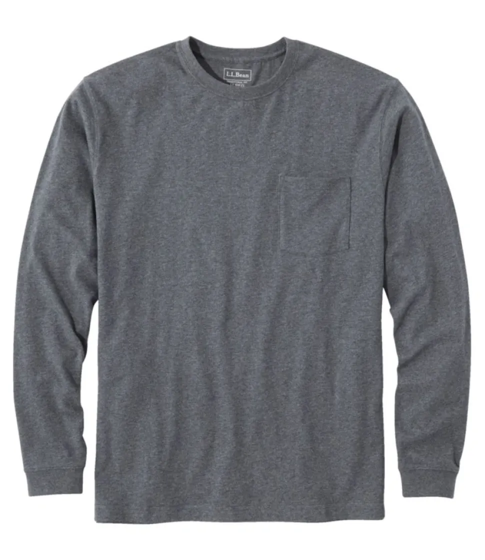 Sale L.L.Bean "Men's Carefree Unshrinkable Tee with Pocket, Traditional Fit, Long-Sleeve"
