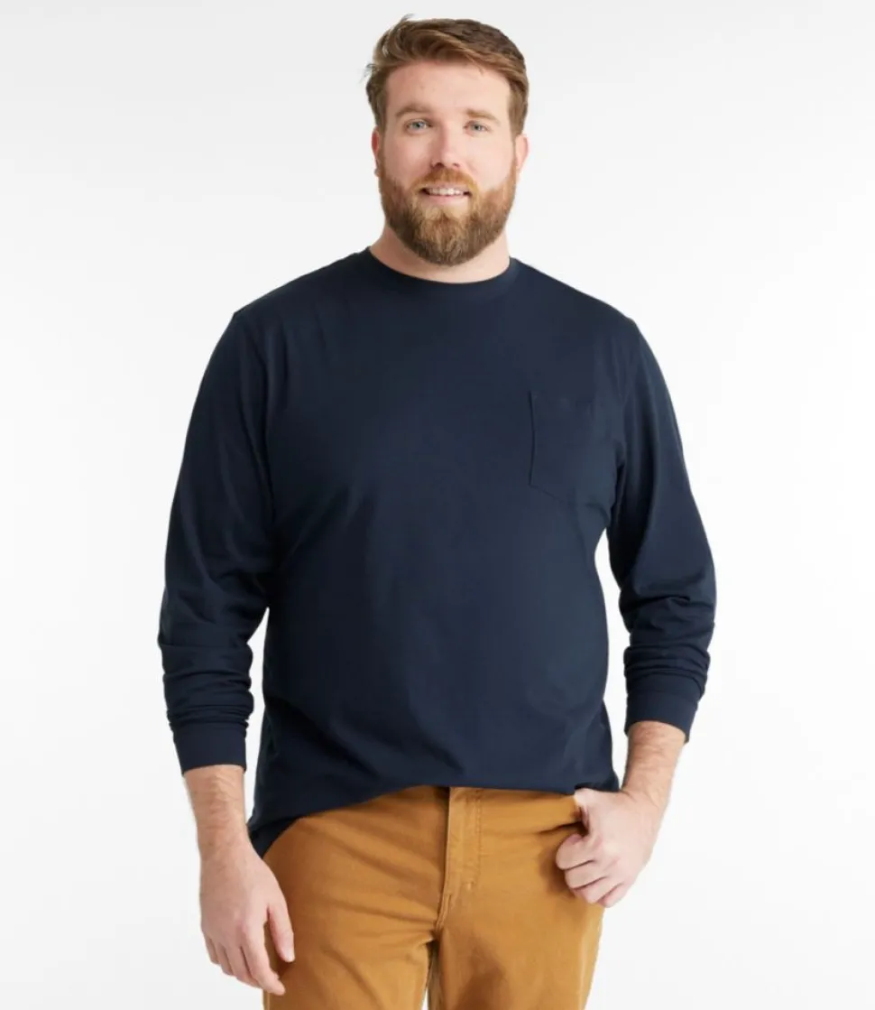 Sale L.L.Bean "Men's Carefree Unshrinkable Tee with Pocket, Traditional Fit, Long-Sleeve"