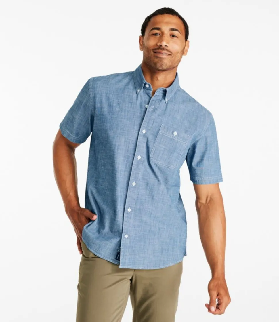 Outlet L.L.Bean "Men's Comfort Stretch Chambray Shirt, Traditional Untucked Fit, Short-Sleeve"