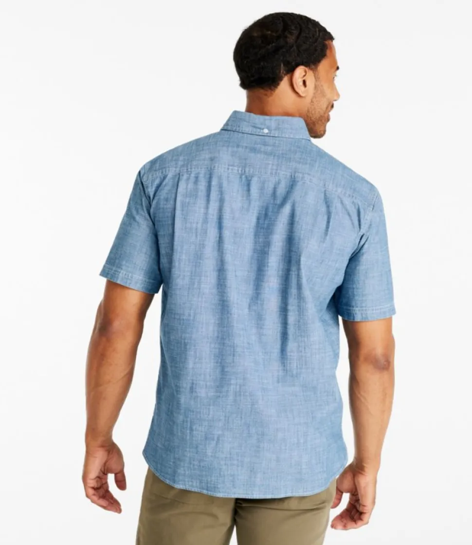 Outlet L.L.Bean "Men's Comfort Stretch Chambray Shirt, Traditional Untucked Fit, Short-Sleeve"