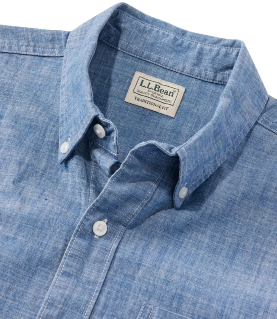 Outlet L.L.Bean "Men's Comfort Stretch Chambray Shirt, Traditional Untucked Fit, Short-Sleeve"