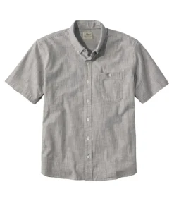 Discount L.L.Bean "Men's Comfort Stretch Chambray Shirt, Traditional Untucked Fit, Short-Sleeve, Stripe" ClassicNavy